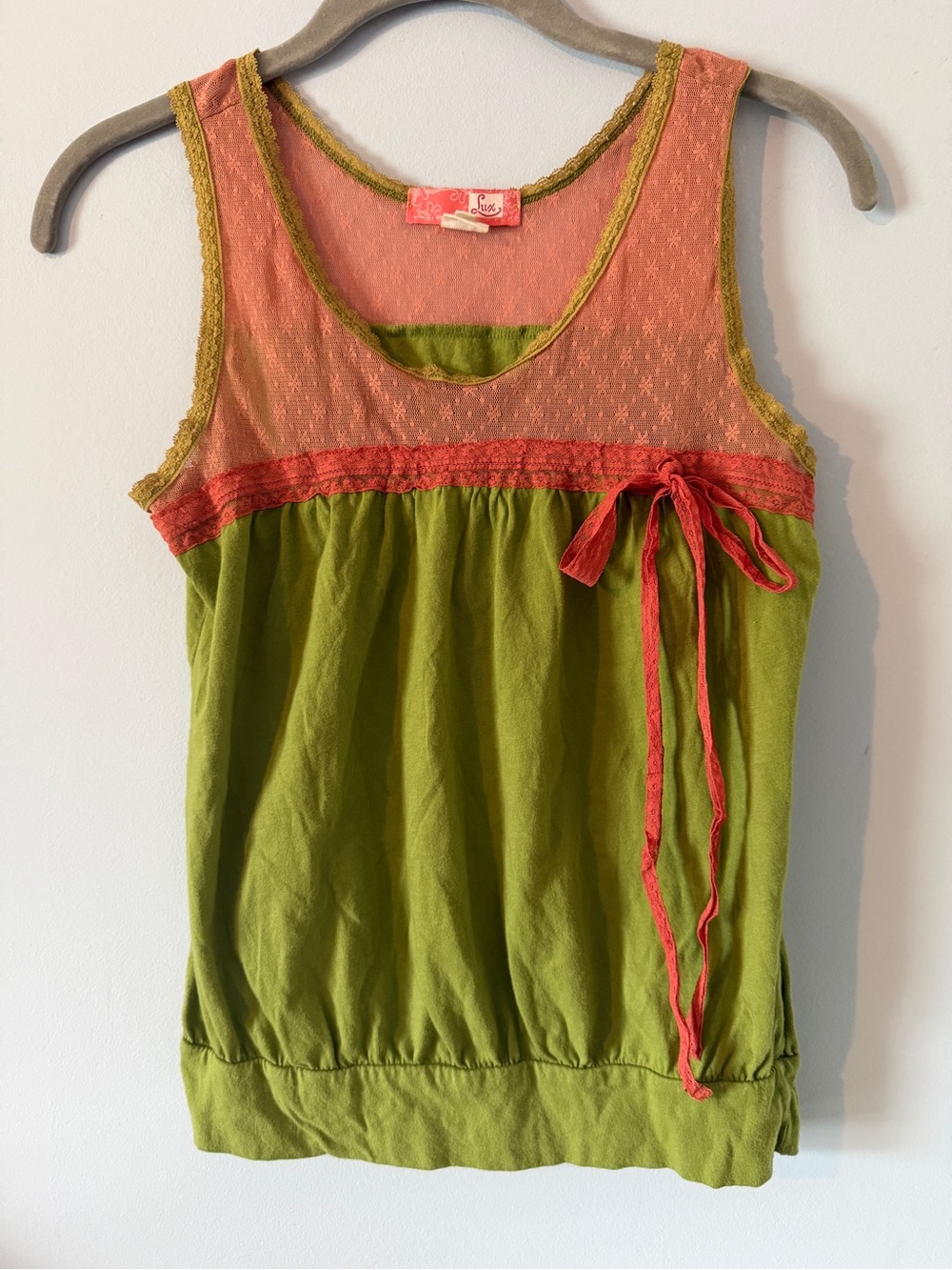 Lux Green Tank with Rose Lace Yoke